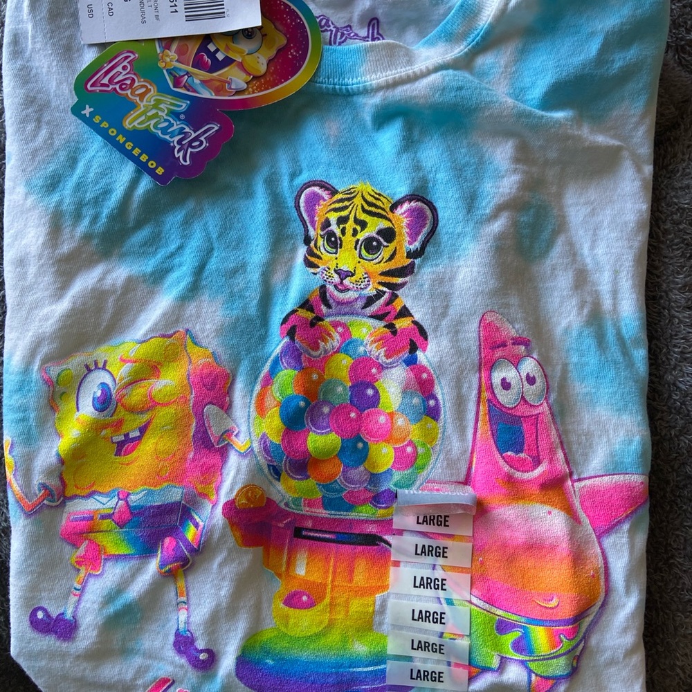 Lisa Frank x SpongeBob blue tie dye T shirt